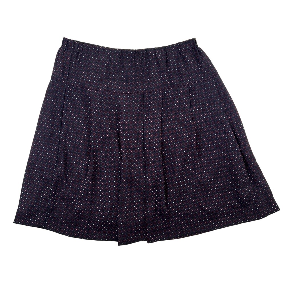 LOFT Skirt Womens Small Navy Blue Geometric Pleated Mini Lined Elastic Waist